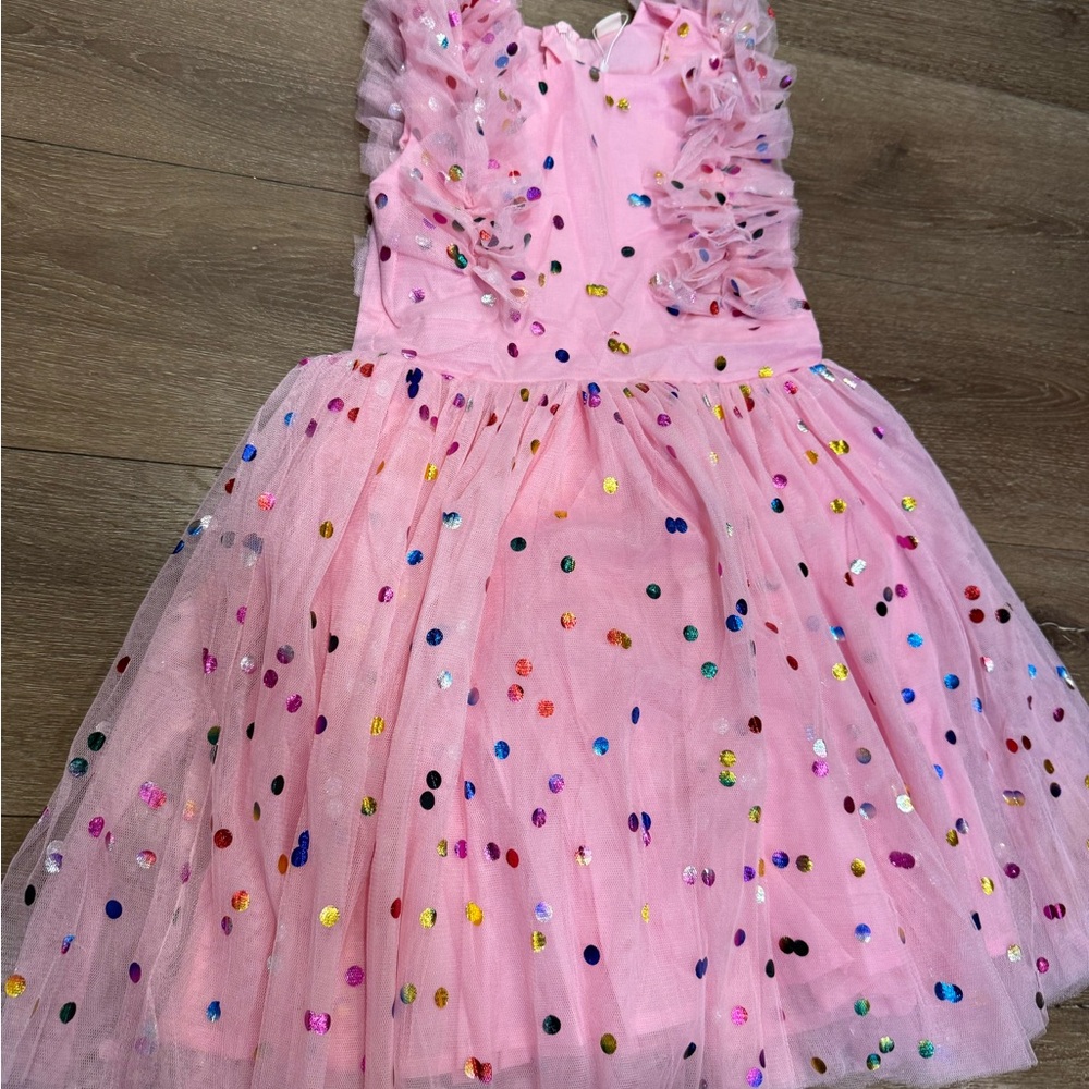 Pink Ruffled Dress with Colorful Sequins